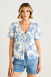White Textured Floral Print Tie Front Top by Gini London