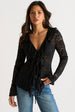 Black Jersey Lace Ruffle Tie Front Blouse by Gini London