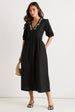 Black Puff Sleeve Cotton Embroidered Midi Dress by Gini London