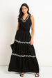 Black Floral Embroidery Tiered Maxi Dress by Gini London