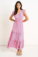 Pink Summer Stripe Shirred Waist Maxi Dress by Gini London