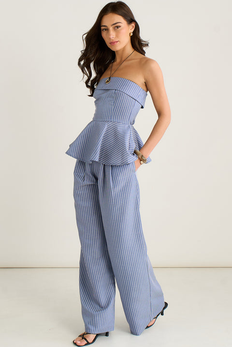 Blue Bardot Stripe Peplum Top by Gini London