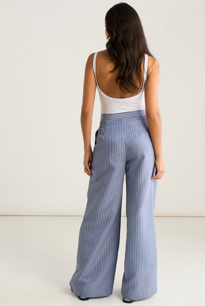 Blue Wide Leg Pleat Front Formal Trousers GL2082B