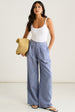 Blue Wide Leg Pleat Front Formal Trousers by Gini London