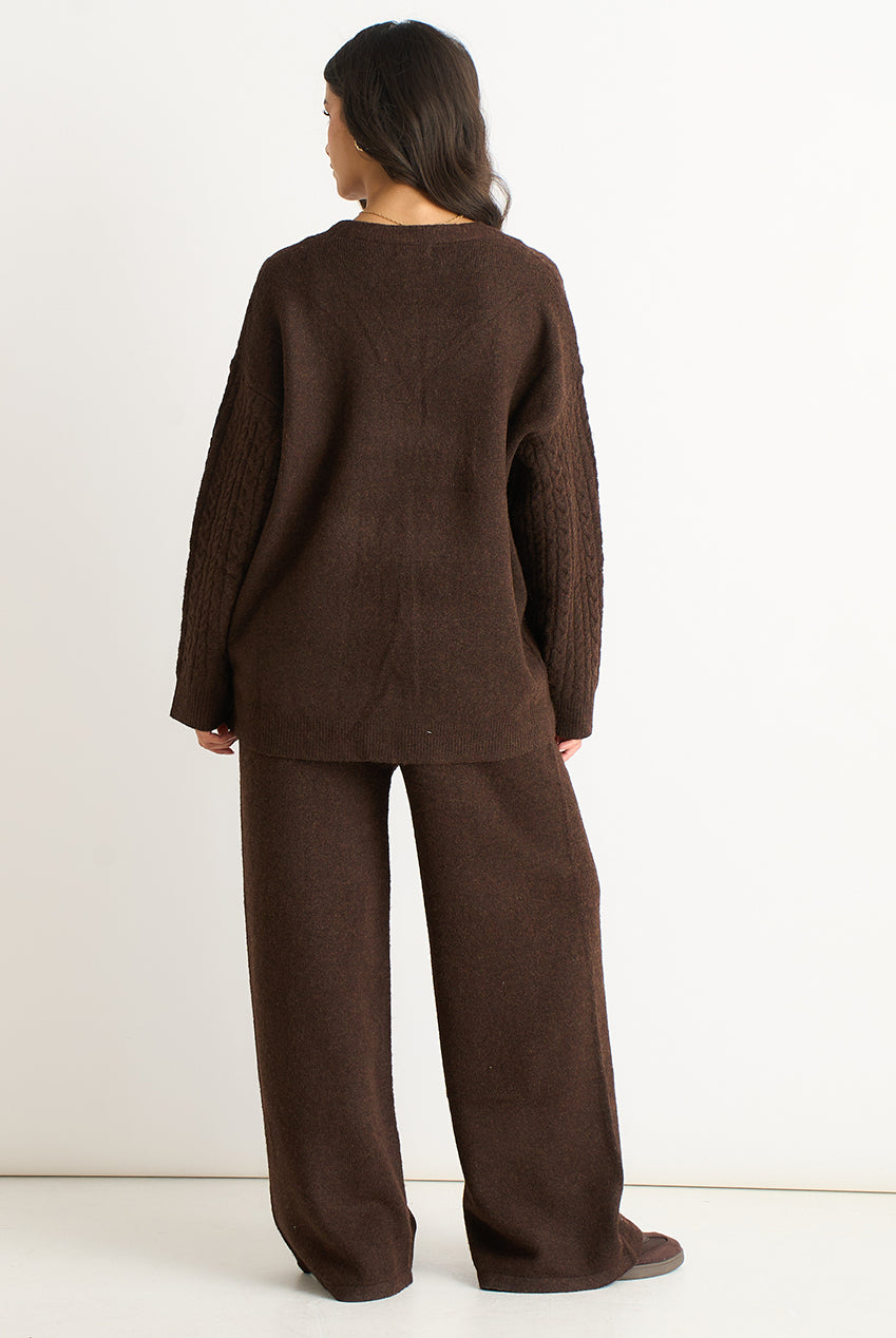 Brown Soft Knit Pull On Wide-Leg Trousers GL2085B