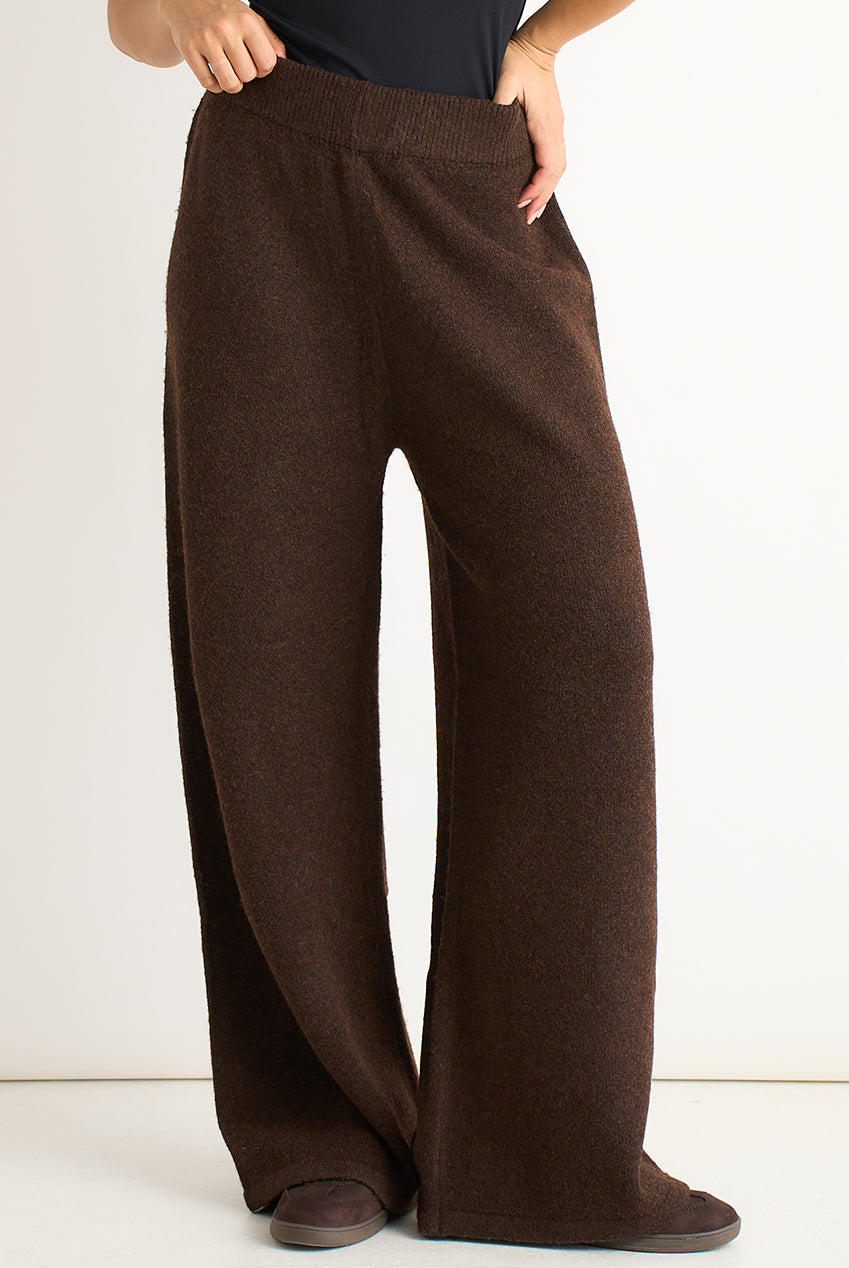 Brown Soft Knit Pull On Wide-Leg Trousers GL2085B