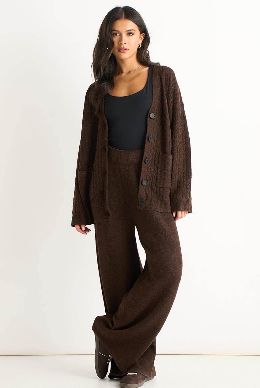 Brown Soft Knit Pull On Wide-Leg Trousers GL2085B