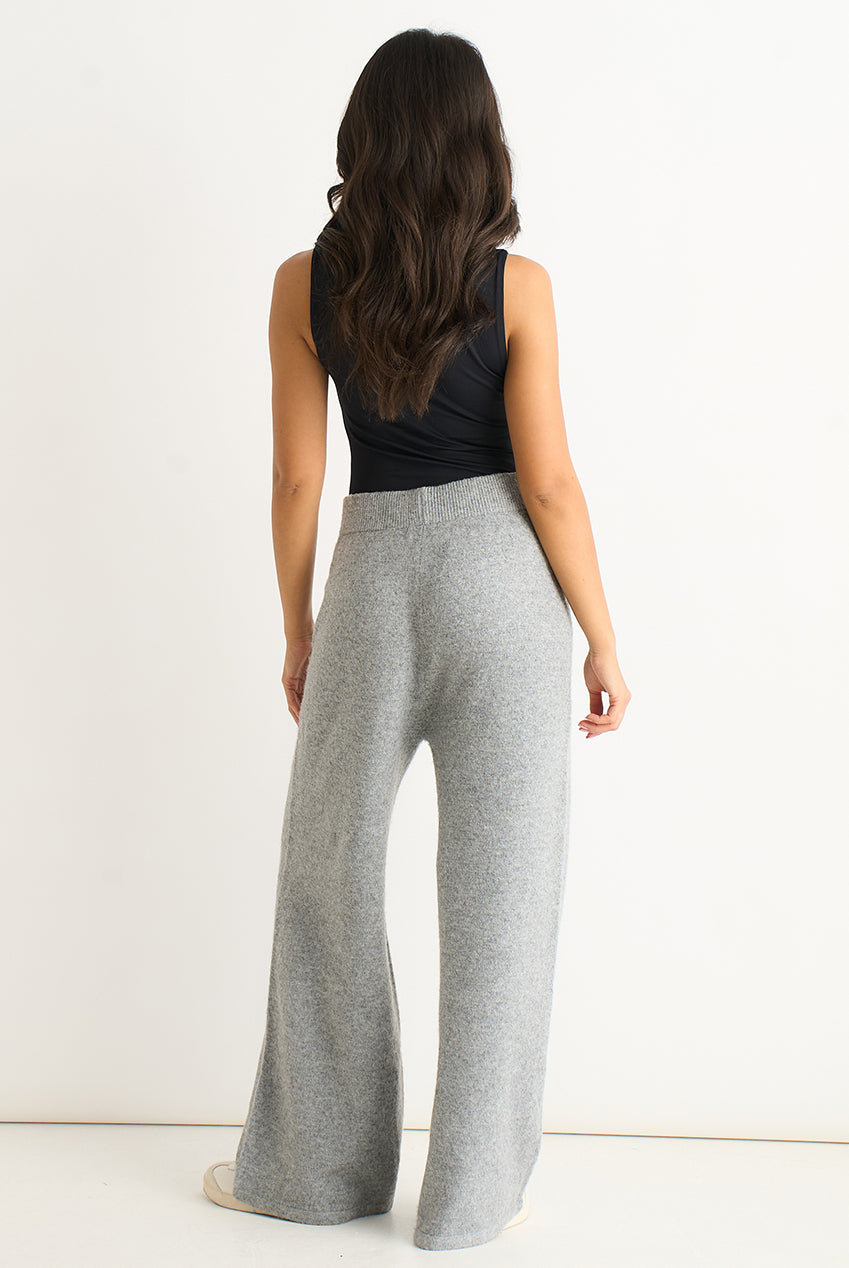 Grey Soft Knit Pull On Wide-Leg Trousers GL2085B