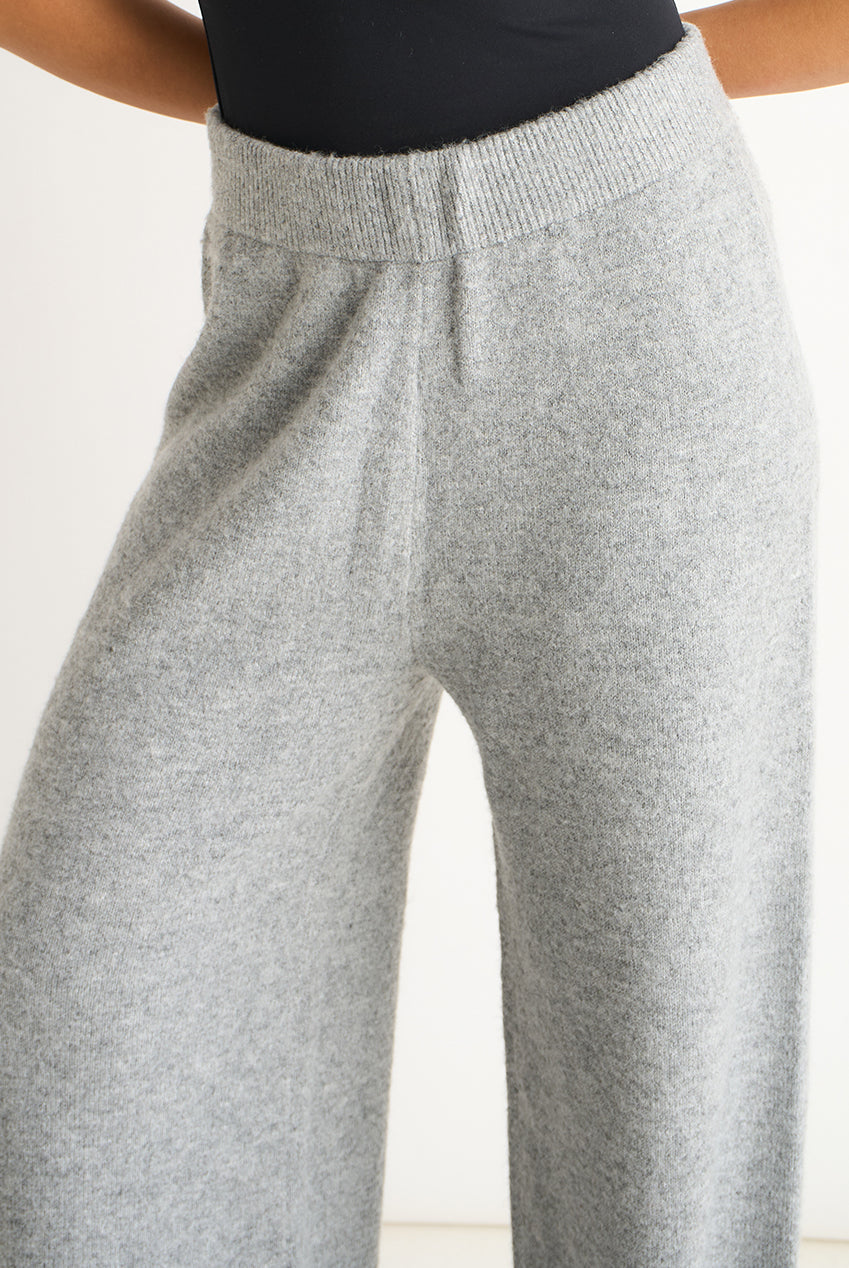 Grey Soft Knit Pull On Wide-Leg Trousers GL2085B