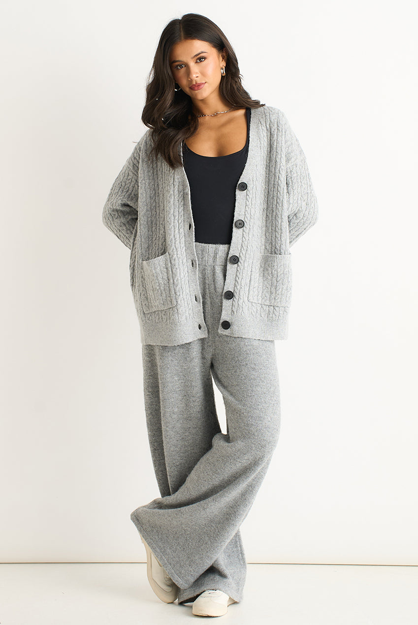 Grey Soft Knit Pull On Wide-Leg Trousers GL2085B