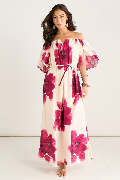 Pink - Pink Bardot Trapeze Maxi Dress by Gini London