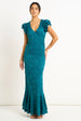 Teal Jersey Lace V Neck Ruffle Maxi Dress by Gini London