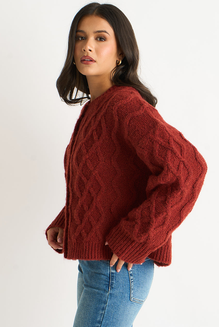 Rust Cable Knit Cardigan GL2101