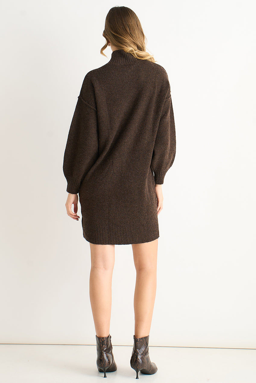 Brown Crew Neck Knitted Shift Dress GL2103