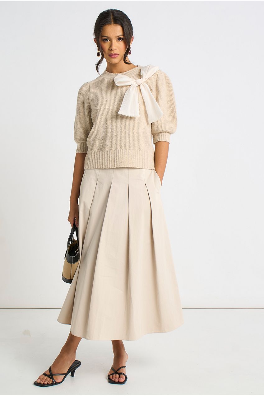 Mocha Chiffon Bow Knitted Jumper GL2108