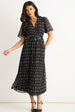Black Silk Geo Print Midi Dress by Gini London
