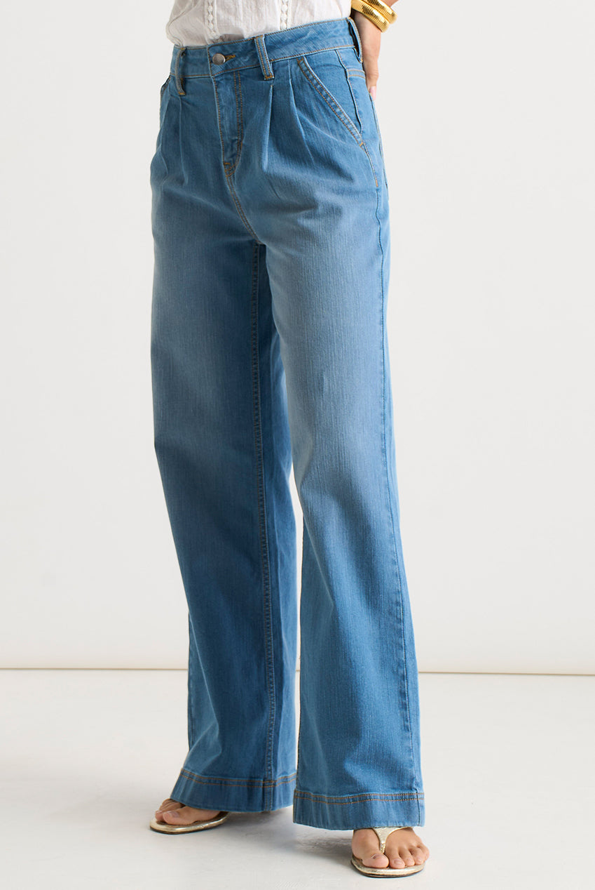 Blue Pleat Wide Leg Jean GL2124