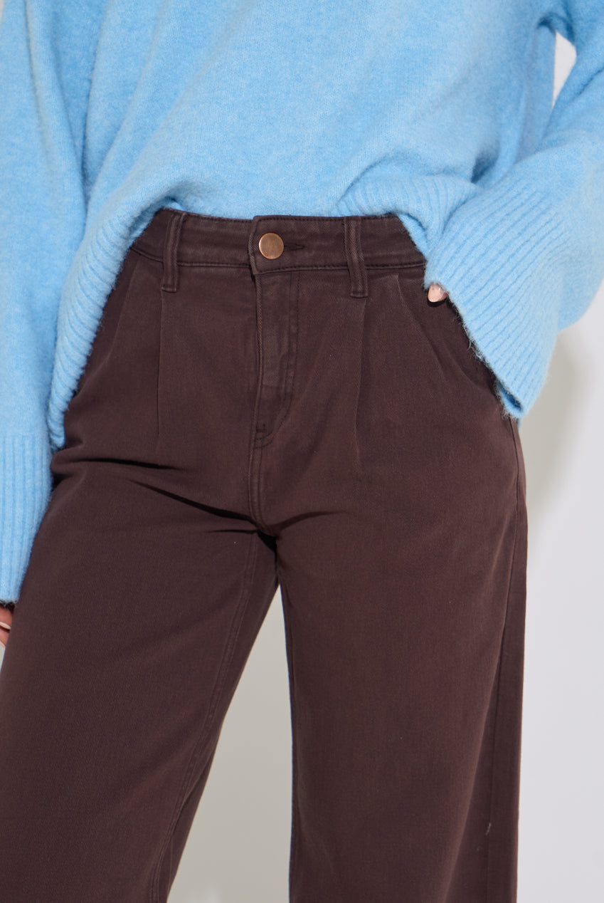 Brown Pleat Wide Leg Jean GL2124
