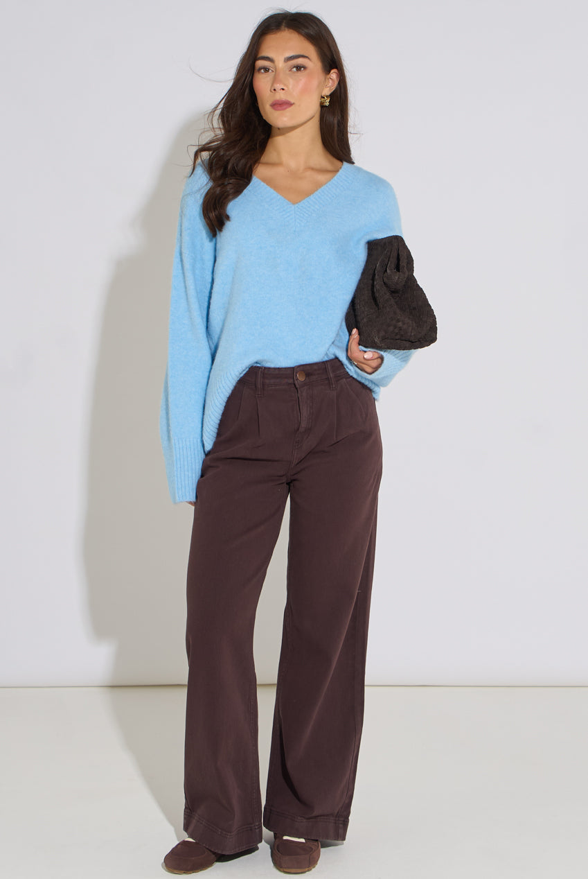Brown Pleat Wide Leg Jean GL2124
