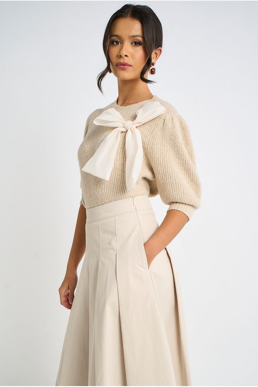 Stone Cotton Pleated Full Midi Skirt GL2138