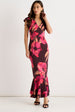 Brown Ruffle Sleeve Floral Maxi Dress by Gini London
