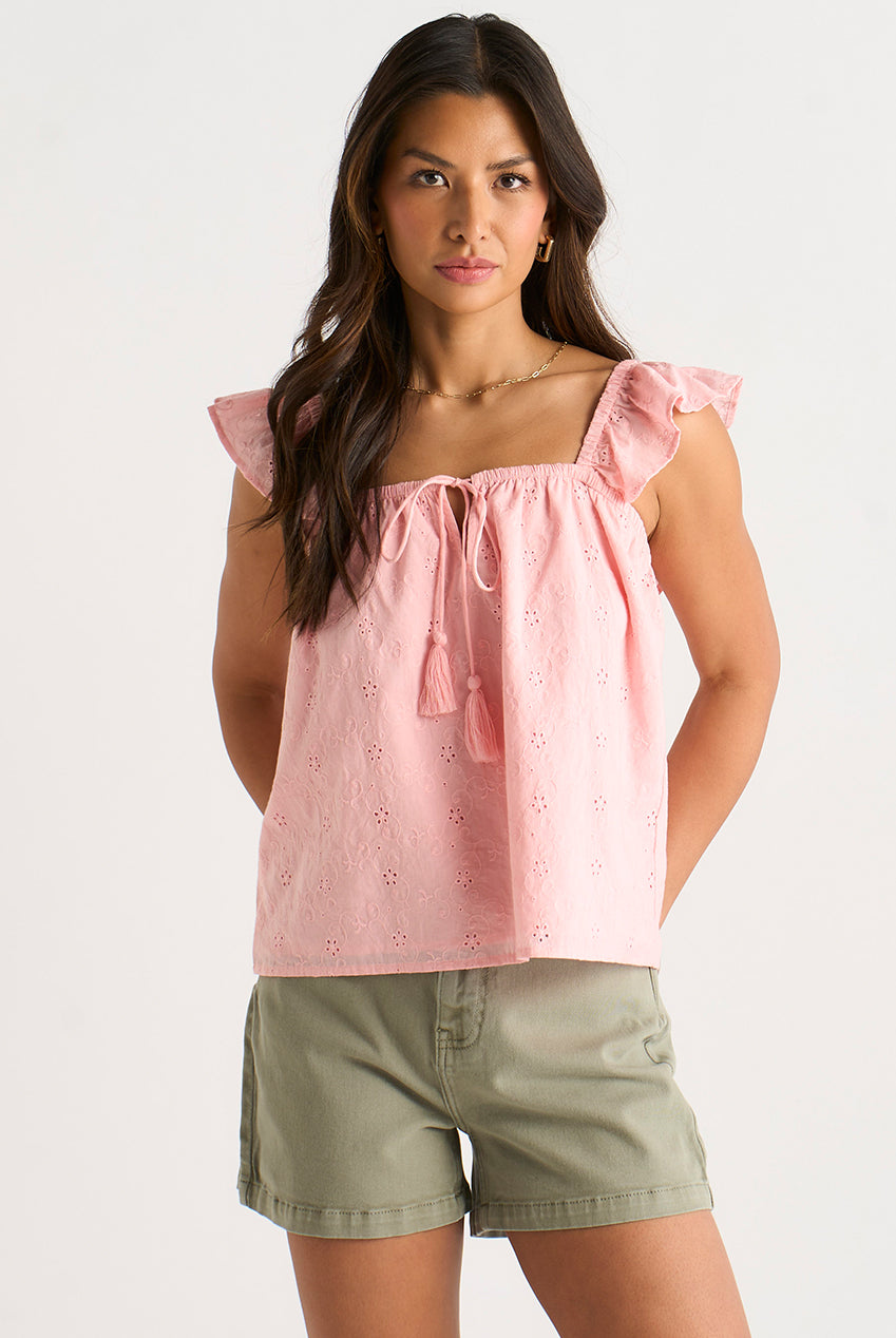 Pink Broderie Anglaise Frill Sleeve Top GL2144