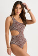 Brown Textured Abstract One Shoulder Swimsuit by Gini London