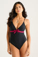 Black Contrast Band Plunge Neck Swimsuit by Gini London