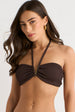 Chocolate Textured V Bar Halter Neck Bikini Top by Gini London