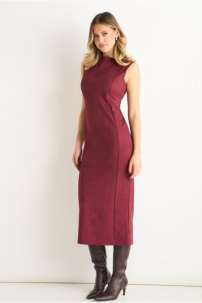 Wine - Mulberry Faux Suede Pencil Dress by Gini London
