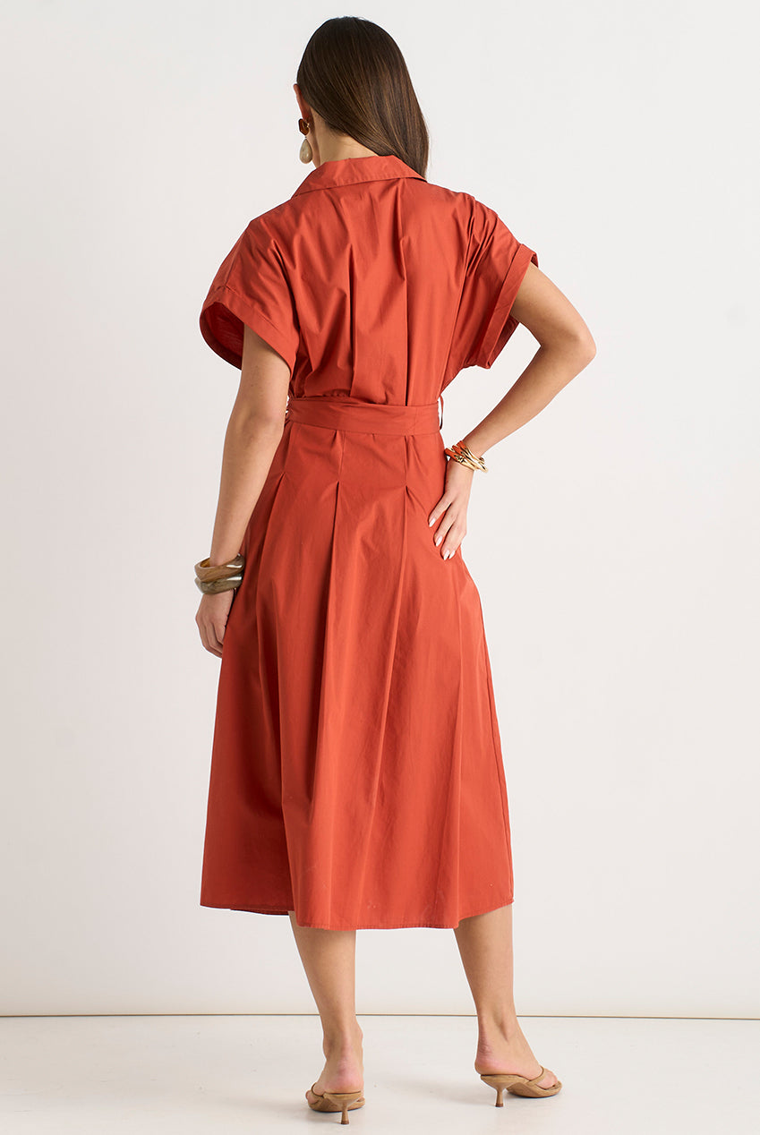 Rust Cotton Button Through Belted Shirt Dress GL2178