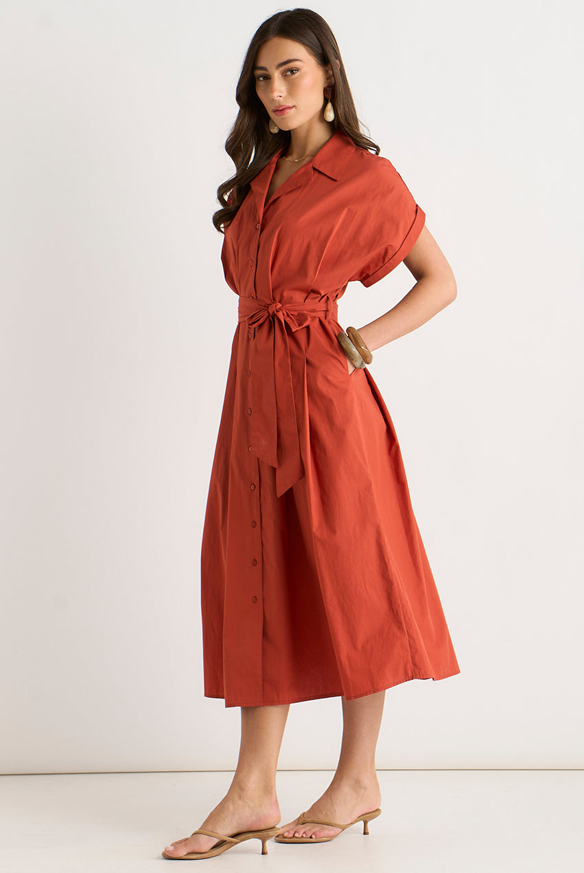 Rust Cotton Button Through Belted Shirt Dress GL2178