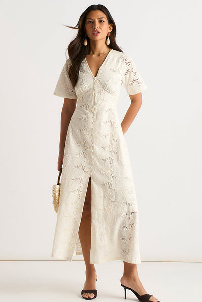 White - White Lace Button Through Midi Dress by Gini London