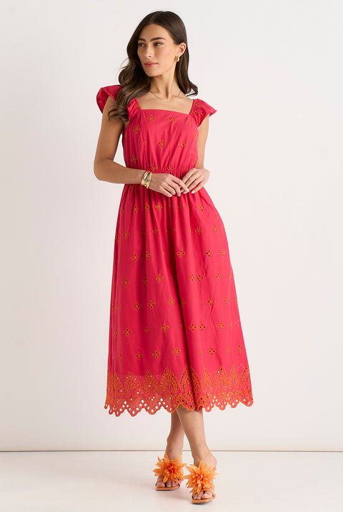 Pink Ruffle Sleeves Broderie Sun Dress by Gini London