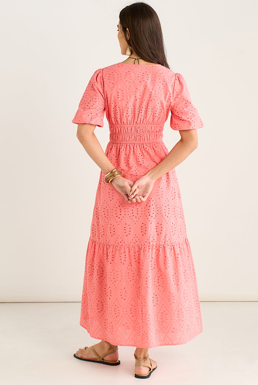 Coral Diamond Cutwork V Neck Broderie Dress GL2182