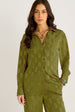 Khaki Floral Satin Jacquard Shirt by Gini London