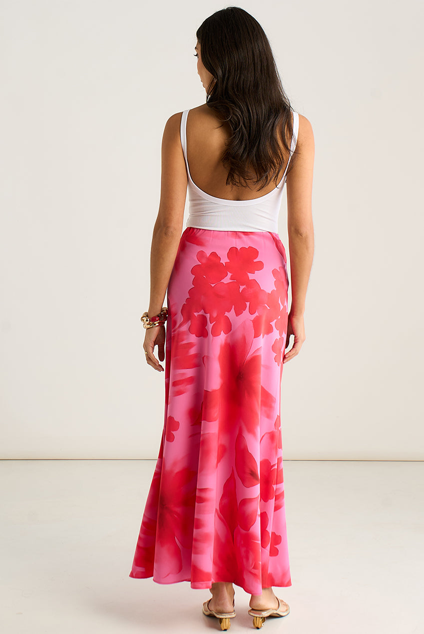 Pink Watercolour Floral Print A Line Maxi Skirt GL2187