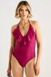 Magenta Ruffle Front Halter Neck Swimsuit by Gini London