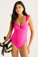 Pink Ruffle V Bar Detail Swimsuit by Gini London