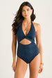 Blue Animal Print Tie Waist Shape Swimsuit by Gini London