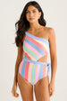 Multi Stripe Tie Detail One Shoulder Swimsuit by Gini London