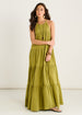 Khaki Tiered Halter Maxi Trapeze Dress by Gini London