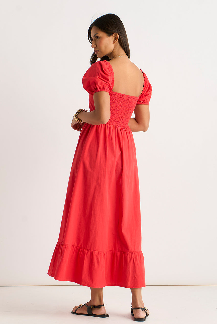 Red Gypsy Puff Sleeves Midaxi Dress GL2212