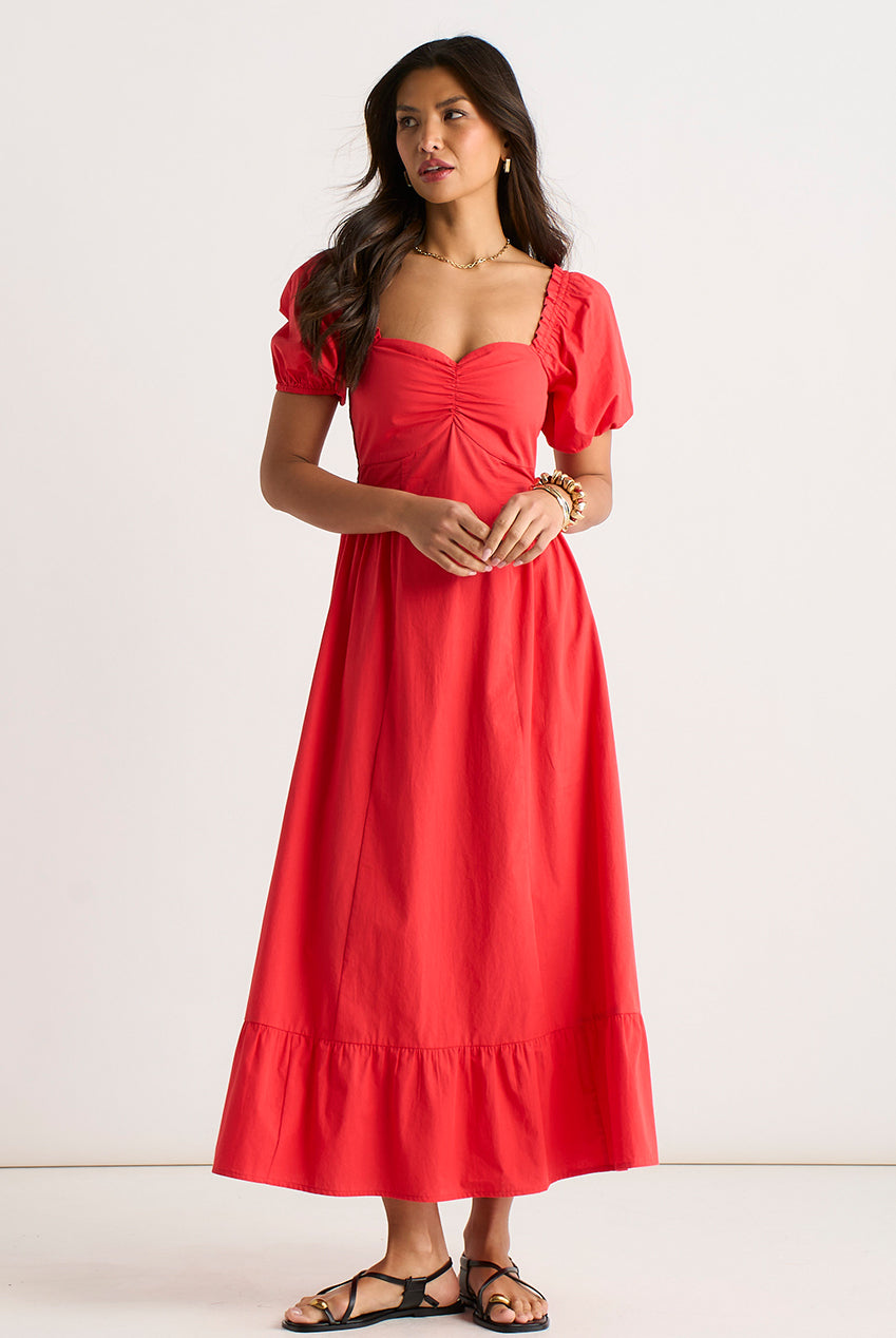 Red Gypsy Puff Sleeves Midaxi Dress GL2212