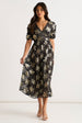 Black Floral Lurex Animal Wrap Front Dress by Gini London