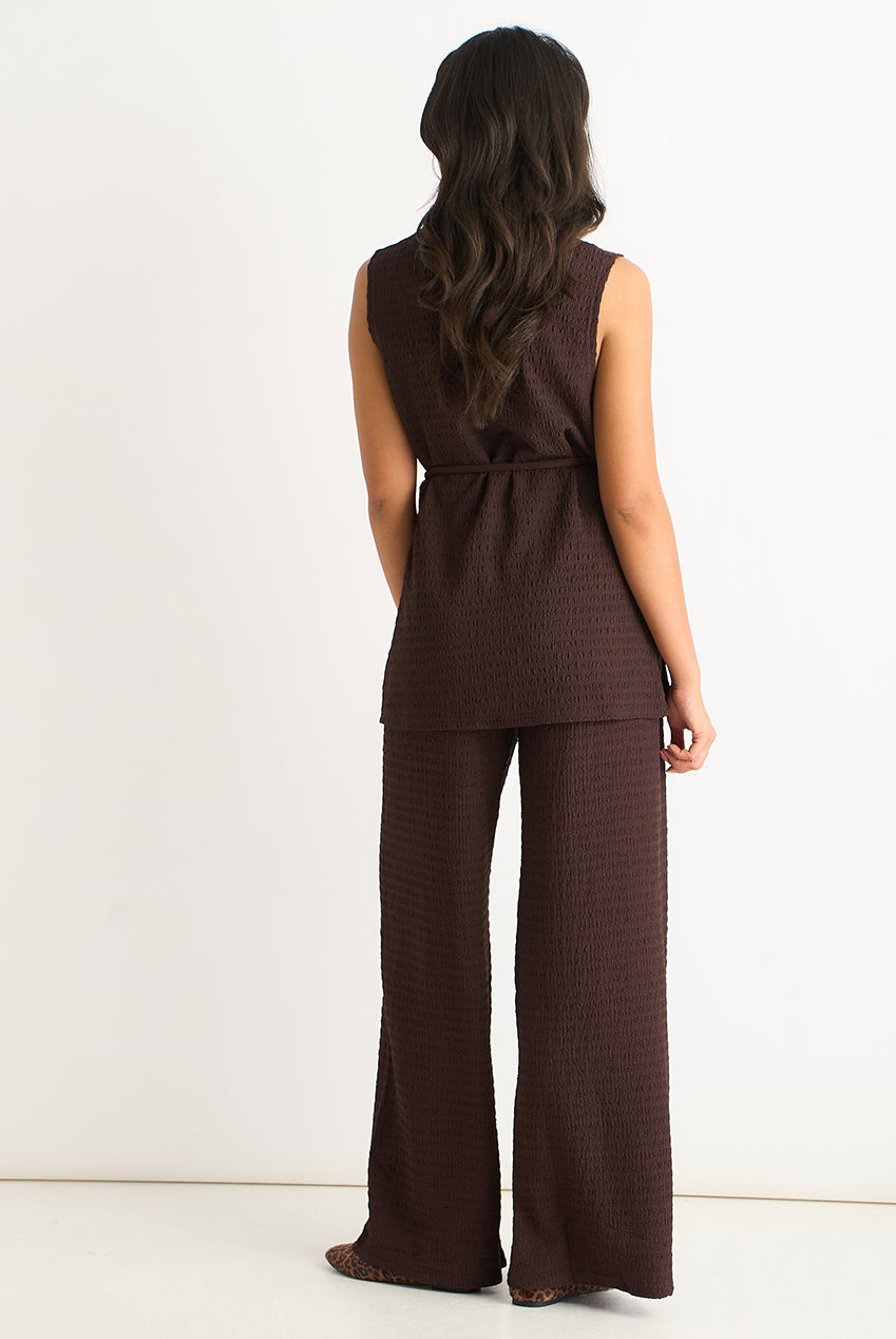 Chocolate Funnel Neck Textured Jersey Tabard Top GL2216