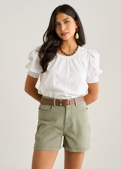 Khaki Denim Shorts by Gini London