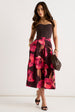 Brown Large Floral Box Pleat Midi Skirt by Gini London