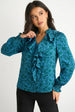 Blue Floral Print Ruffle Front Blouse by Gini London