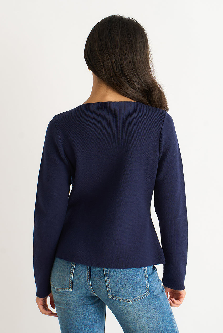 Navy Gold Buttons Ribbed Knit Cardigan GL2225